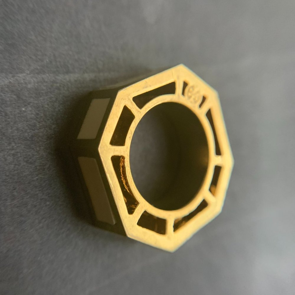 Tory Burch enamel and gold plated ring, size 6